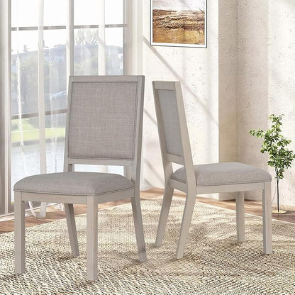 COLAMY Wooden Dining Chairs Set of 2, Mid Century Modern Upholstered Dining Chairs, 19 Inch Fabric Dining Room Chair with Back for Kitchen Dining Living Room Courtyard Waiting Leisure Area, Ivory