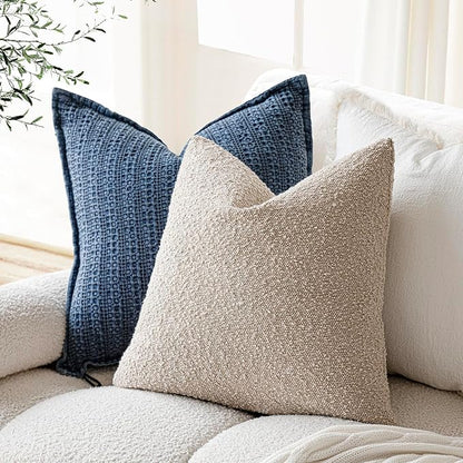 Foindtower Set of 2, Decorative Textured Boucle Throw Pillow Covers Accent Solid Pillow Cases Neutral Soft Cozy Couch Cushion Case for Chair Sofa Bedroom Living Room Home Decor 26 x 26 Inch,Oatmeal