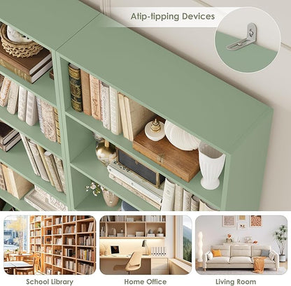82" Tall Bookshelf, 7-Tier Open Shelves Bookcase, Freestanding Display Storage Shelves, Tall Bookcase Home Decor Furniture for Home Office, Living Room, Bedroom, Green