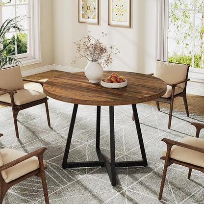 Tribesigns Round Dining Table for 2, 31.5" Industrial Dinner Table with Metal Base, Kitchen Table for Dining Room, Small Space, Apartment, Rustic Brown & Black