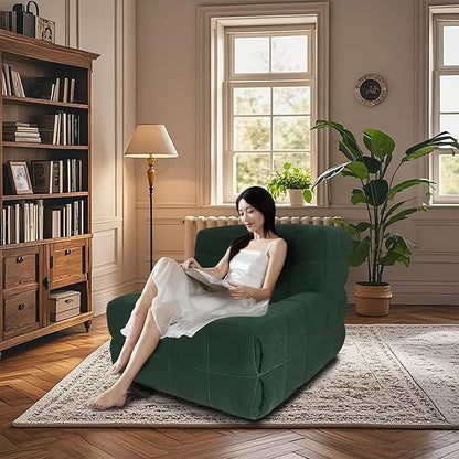 Bean Bag Chair - Memory Foam Bean Bag Chair for Adults, Comfy High-Resilience Single Sofa, Small Space Floor Chair, Chaise Lounge for Living Room, Bedroom (Dark Green, Square)