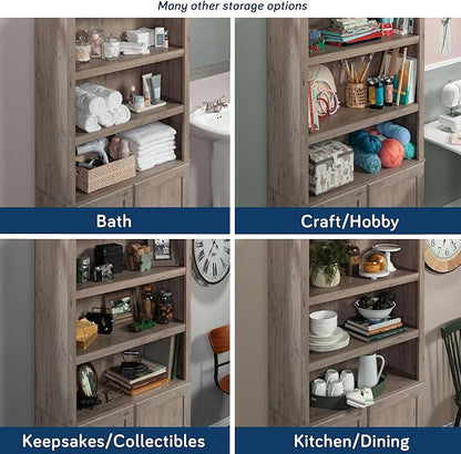 Sauder Miscellaneous Storage 5-Shelf Bookcase with Doors, L: 35.28" x W: 13.23" x H: 69.76", Laurel Oak Finish
