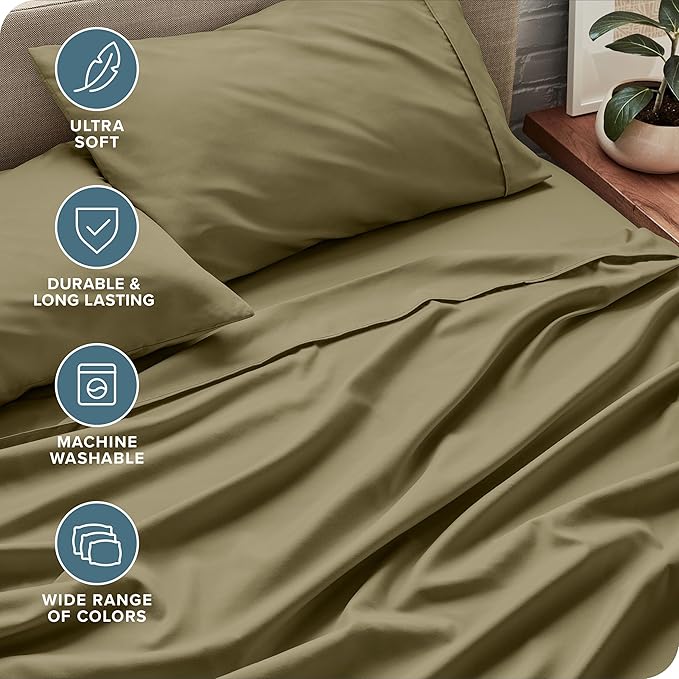 Bare Home Split King Sheet Set - 1800 Ultra-Soft Microfiber Bed Sheets - Double Brushed - Deep Pockets - Easy Fit - 5 Piece Set - Bed Sheets (Split King, Olive)