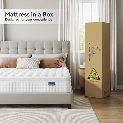Vesgantti 10 Inch Multilayer Hybrid Queen Mattress - Multiple Sizes & Styles Available, Ergonomic Design with Memory Foam and Pocket Spring, Medium Firm Feel, White