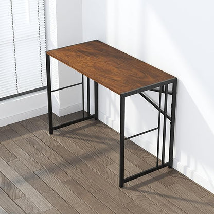 Folding Computer Desk 40 inch Writing Gaming Computer Camping Desk, No Assembly Required Home Office Table, Mahogany