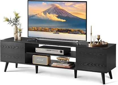 WLIVE TV Stand for 65 70 inch TV, Entertainment Center with Storage Cabinets, Rustic TV Console for Living Room Decor, Black