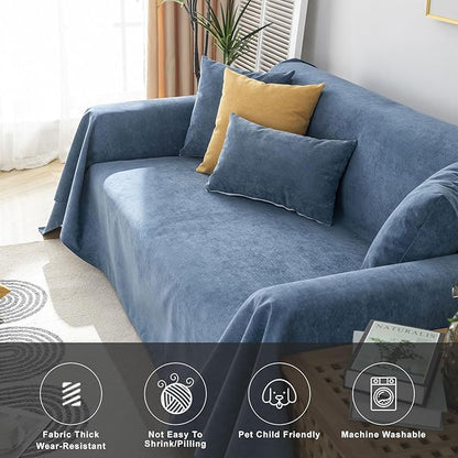 STACYPIK Waterproof Dark Blue Sofa Cover, Washable Couch Cover for 2 Cushion Couch, Anti-Slip Furniture Protector, Pet-Friendly Couch Cover for Pets and Kids, Loveseat Covers, Futon Cover-71X90IN