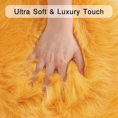 duduta Yellow Faux Sheepskin Throw Rug 2x3 ft, Fluffy Shag Fur Chair Cover Small Bedside Dorm Rug Non Slip Machine Washable