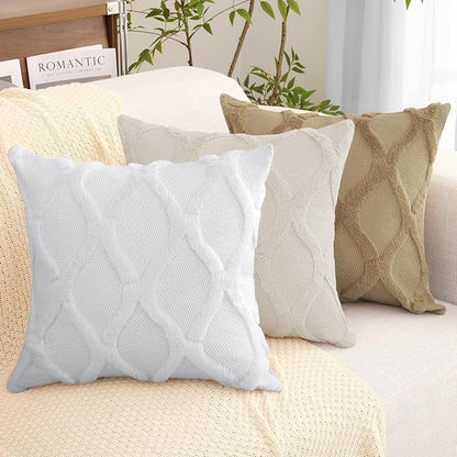 decorUhome Throw Pillow Covers 20x20 Inch Set of 2, Soft Plush Faux Fur Wool Khaki Couch Pillow Covers, Decorative Neutral Pillow Cases for Bed Sofa Living Room Home Decor
