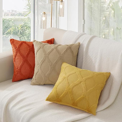 decorUhome Fall Throw Pillow Covers 26x26 Inch Set of 2, Soft Plush Faux Fur Wool Rust Couch Pillow Covers, Decorative Neutral Pillow Cases for Bed Sofa Living Room Home Decor