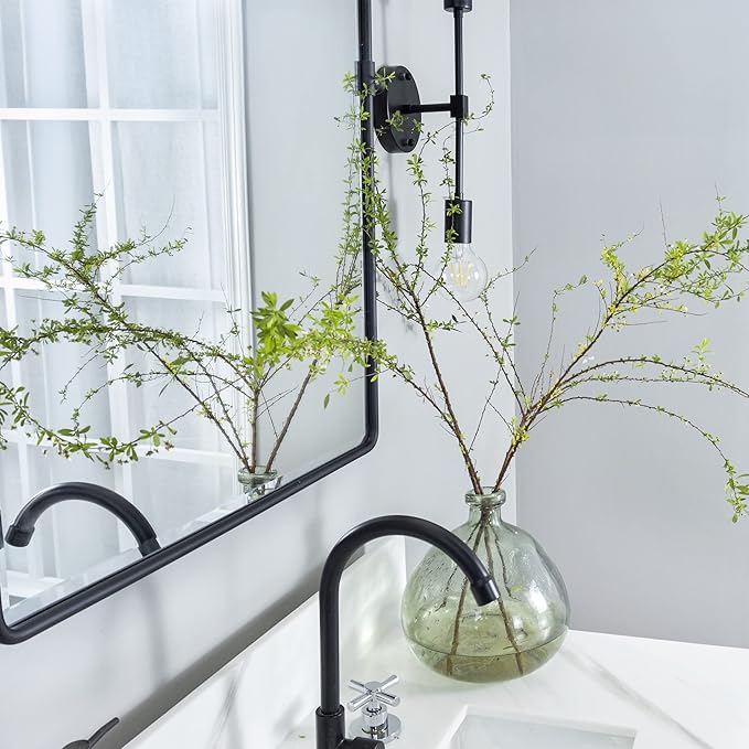 20 x 24 ‘’ Farmhouse Black Metal Framed Pivot Rectangle Bathroom Mirror Rounded Rectangluar Tilting Beveled Vanity Mirrors for Wall Décor