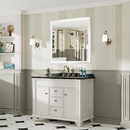 40x38 Inch White Bathroom Mirror for Wall, Thick Metal Framed Rectangle Mirrors for Over Sink, Bedroom, Living Room, Entryway, Anti-Rust, HD Tempered Glass