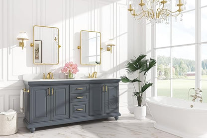 Keonjinn Brushed Gold Pivot Mirror Bathroom, 20x30 in Tilt Mirror Bathroom for Over Sink, Rounded Corner Modern Pivot Rectangle Mirrors, Metal Framed Beveled Bathrooms Mirror (Horizontal/Vertical)