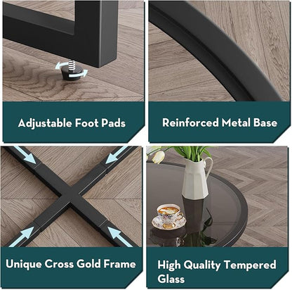 SAYGOER Small Round Dining Table for 2,Glass Circle Kitchen Dinner Table,26.7'' Multifuntional Modern Desk for Dining Room,Office,Kitchen,Apartment,Easy Assembly, All Black
