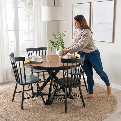 Bush Furniture Round Dining Table Set for 4, with 45 inch Trestle Design, High Back Spindle Dining Chairs, Transitional, West End Collection, Dark Brown and Black