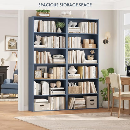 FOTOSOK 6-Tier Open Bookcase and Bookshelf, Freestanding Display Storage Shelves Tall Bookcase for Bedroom, Living Room and Office, Blue