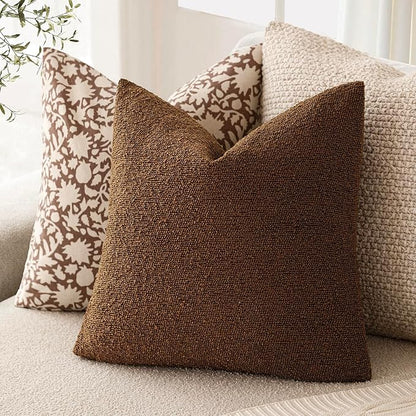 Foindtower Pack of 2 Modern Textured Boucle Throw Pillow Covers Accent Solid Decorative Pillow Cases Cozy Woven Couch Cushion Case for Chair Sofa Bedroom Living Room Home Decor 20x20 Inch Hazel Brown