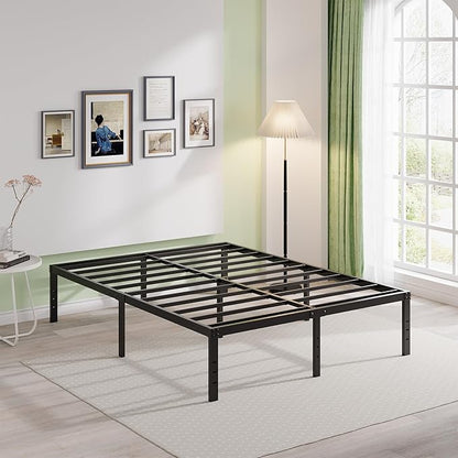EMODA 16 Inch Platform King Bed Frame No Box Spring Needed, Heavy Duty Metal Mattress Foundation with Sturdy Steel Slats Support, Noise Free, Easy Assembly, Black