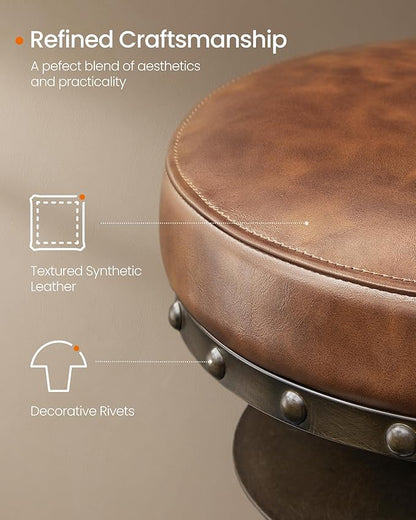 SONGMICS HOME Bar Stools, Set of 2, Steampunk Counter Stool for Kitchen, Adjustable Height and Swivel Padded Seat, Workbench Stool, 16.5 x 19.3 x 24.6-29.3 Inches, Caramel Brown ULJB096K01