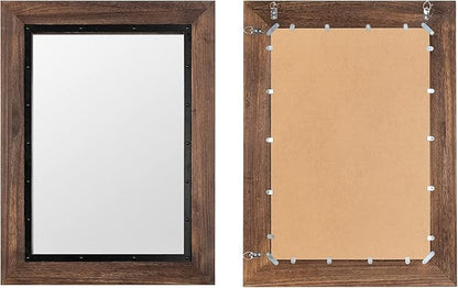 YOSHOOT Rustic Wooden Framed Wall Mirror, 30"x20", Natural Wood and Iron Bathroom Vanity Mirror for Farmhouse Decor, Vertical or Horizontal Hanging