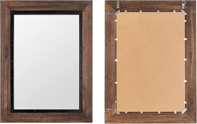 YOSHOOT Rustic Wooden Framed Wall Mirror, Natural Wood and Iron Bathroom Vanity Mirror for Farmhouse Decor, Vertical or Horizontal Hanging