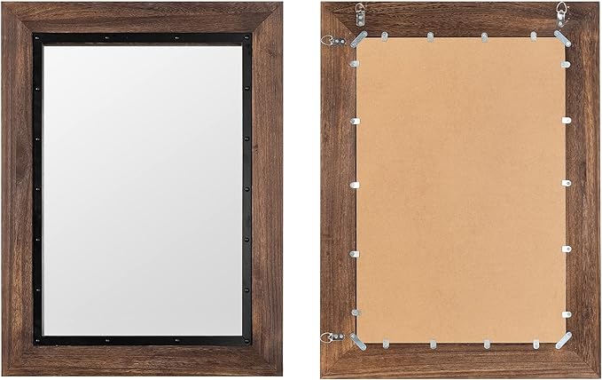 YOSHOOT Rustic Wooden Framed Wall Mirror, 26"x18", Natural Wood and Iron Bathroom Vanity Mirror for Farmhouse Decor, Vertical or Horizontal Hanging