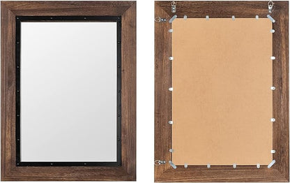 YOSHOOT Rustic Wooden Framed Wall Mirror, 26"x18", Natural Wood and Iron Bathroom Vanity Mirror for Farmhouse Decor, Vertical or Horizontal Hanging