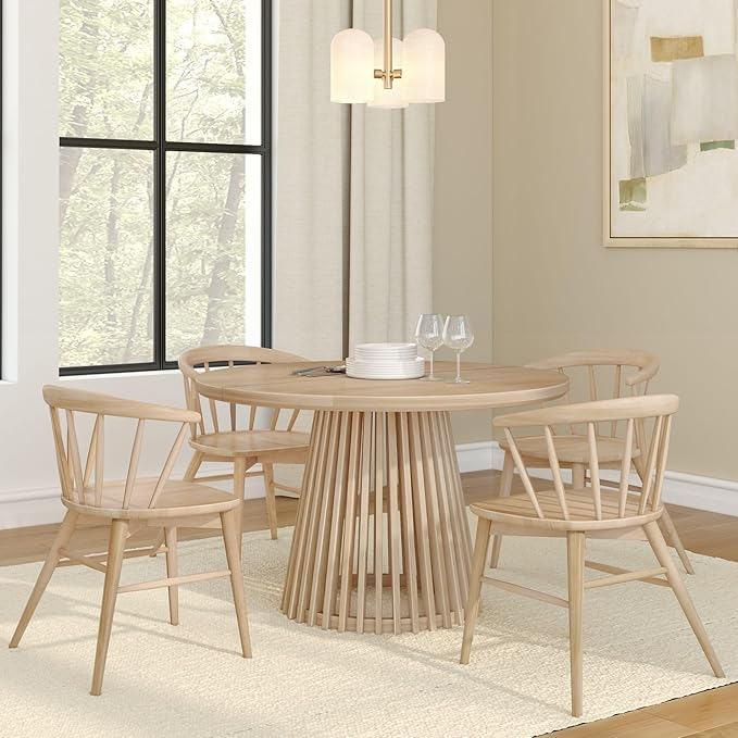 Plank+Beam Lido Round Dining Table, 47", Wooden, Pedestal, Minimalist Kitchen Table for 4 for Dining Room, Blonde