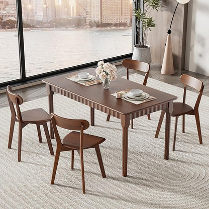 59 Inch Solid Wood Dining Table for 4-6, Farmhouse Kitchen Table with Large Tabletop, Mid Century Modern Table for Dining Room, Living Room, Kitchen, Easy Assembly, Walnut