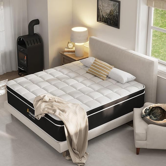 Queen Mattress, 10 Inch Hybrid Queen Bed Mattress with Gel Memory Foam and Pocketed Springs, Bed in a Box, Pressure Relief and Motion Isolation, Breathable & Comfort Feel, CertiPUR-US