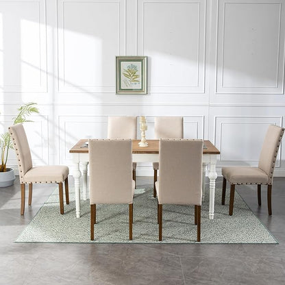 Parsons Kitchen Dining Chair Set Room Modern Upholstered Stylish Fabric High Back with Bronze Nailhead Trim