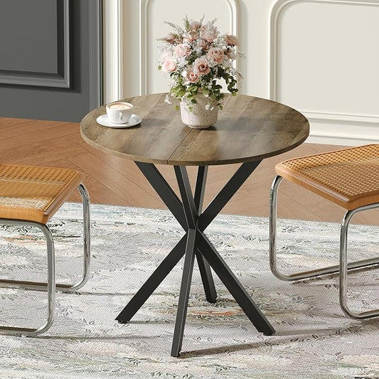 Unovivy 31.5" Small Round Dining Table for 2-4, Space Saving Circle Kitchen Dinner Table, Industrial Mid Century Modern Dining Room Desk for Kitchen, Apartment, Natural Oak