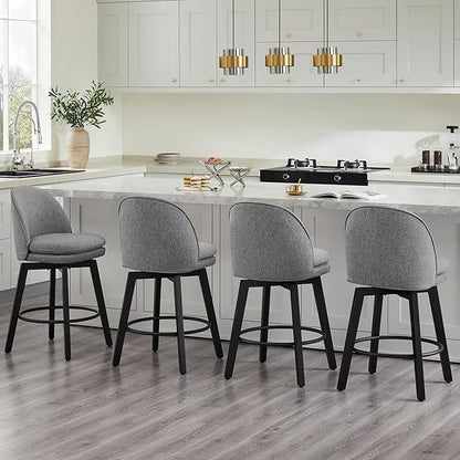 Counter Height Barstools 26 inch Upholstered Swivel Bar Stools with Back and Wood Legs for Kitchen Island,Set of 4,Dark Grey Fabric-Armless