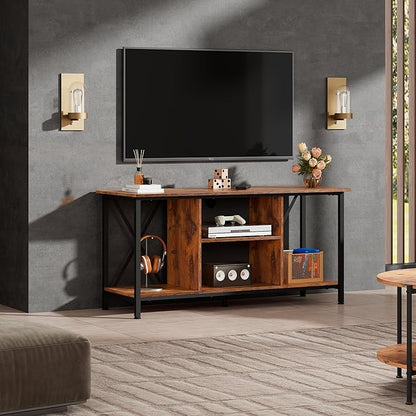 WLIVE TV Stand up to 45 Inch TV, 41" Entertainment Center with Open Storage Shelf for Living Room, Rustic Brown