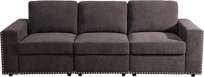Sectional Couches for Living Room, 93″ Nail-Head Cloud Couches, Modern Comfy 3 Seater Sectional Sofa with Deep Seats for Bedroom, Office, Small Space, Brown