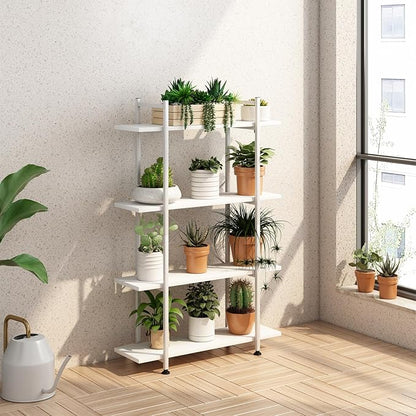 Bookshelf 4 Tiers White Wooden Storage Shelf,Modern Open Display Storage Bookcase Book Organizer,Metal Bookshelf Standing Storage Shelf Tall Shelving Units for Home Office Study