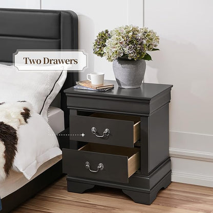 Yaheetech Fully-Assembled Nightstands Set of 2, 2-Drawer Nightstands Large Classic Bedside Tables with Storage, Wooden Painted Storage Cabinet for Bedroom, 21.5" L×16" W×24.5" H, Rustic Gray