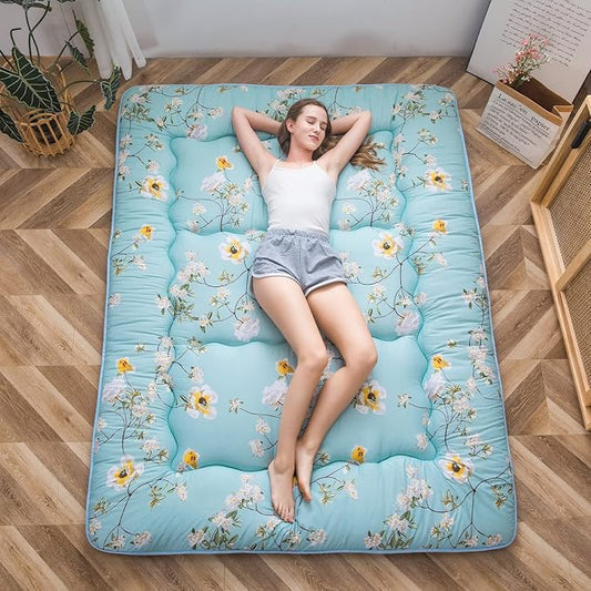 MAXYOYO Japanese Floor Mattress Futon Mattress, 4" Thicken Tatami Mat Sleeping Pad Foldable Roll Up Mat Boys Girls Dormitory Pad Kids Floor Lounger Pillow Bed, Charcoal Grey, Queen Size