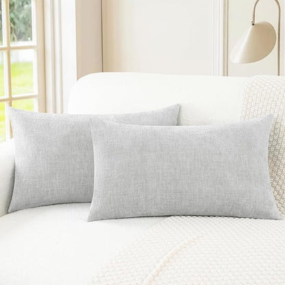 CaliTime Throw Pillow Covers Decorative 12 X 20 Inches Pack of 2 Cozy Chenille Cushion Cases for Couch Sofa Bed Living Room Home Moonbeam Gray