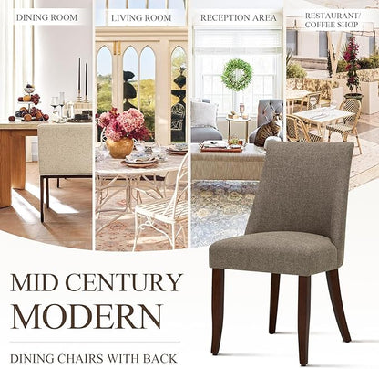COLAMY Upholstered Dining Chairs Set of 4, Mid Century Modern Kitchen Chairs with Back, Farmhouse Fabric Side Dining Room Chairs with Wood Legs for Dining Room Restaurant, Brown