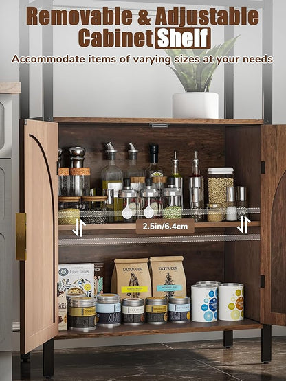 5 Tier Rattan Bookcase with Light 71" Tall Boho Bookshelf with Doors Large Bookcase with Adjustable Shelf Farmhouse Storage Cabinet Bookshelves for Living Room Bedroom Home Office Kitchen