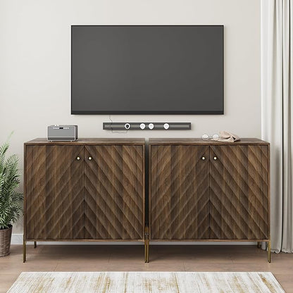 Smuxee Walnut Sideboard Cabinet, Freestanding Buffet Cabinet with Golden Metal Feet, Wood Storage Cabinet with Adjustable Shelf for Living Room, Entryway, Hallway