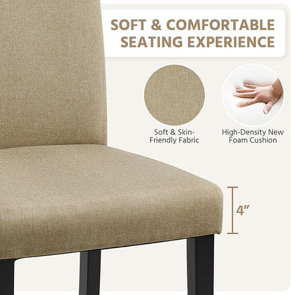 Yaheetech Dining Chairs Set of 4 Fabric Parson Upholstered Kitchen Chairs with Padded Seat and Solid Wood Legs for Dining Room/Restaurant, Armless Design, Khaki