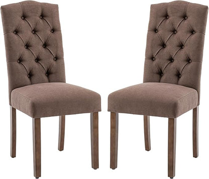 Tufted Upholstered Parsons Dining Chair Set Fabric Diner Accent Stylish Modern Kitchen Living Room with Button Sturdy Solid Wood Legs