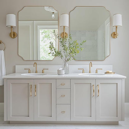 30"x40" Gold Scalloped Mirror, Large Gold Irregular Bathroom Vanity Mirror, Anti-Rust Asymmetrical Mirrors for Wall, Wall Mounted Vertical or Horizontal, Weigh 30.5Lb