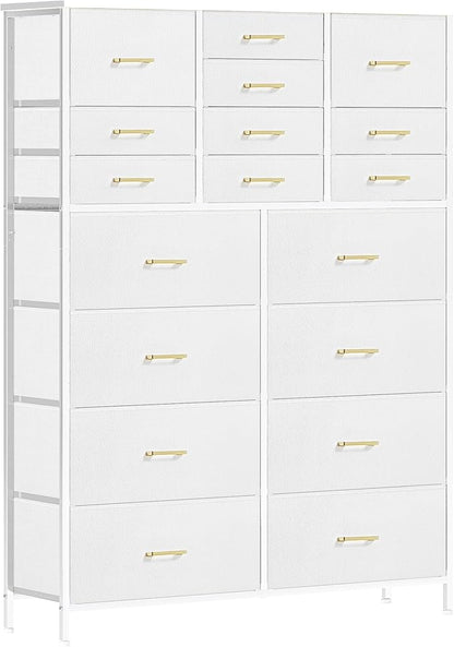 Large Dresser for Bedroom with 18 Drawers, Tall Fabric Storage Cabinet, Chest of Drawers for Closet, Nursery, Bedside, Living Room, Entryway, Hallway (White)