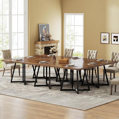 Tribesigns Square Dining Table for 10, 31.5" Industrial Dinner Table with Metal Base, Kitchen Table for Dining Room, Small Space, Apartment, Rustic Brown & Black