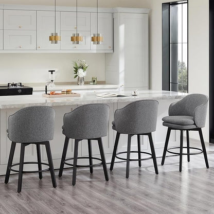 Counter Height Barstools 26 inch Upholstered Swivel Bar Stools with Back and Wood Legs for Kitchen Island,Set of 2,Dark Grey Fabric