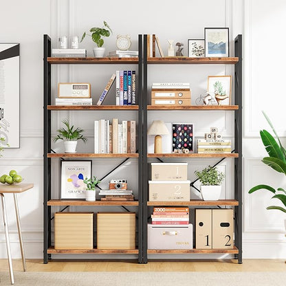 Bookshelf, 5 Tier Bookshelves, Home Office Bookcase Shelf Storage Organizer, Free Standing Storage Shelving Unit for Bedroom, Living Room and Home Office,Rustic Brown