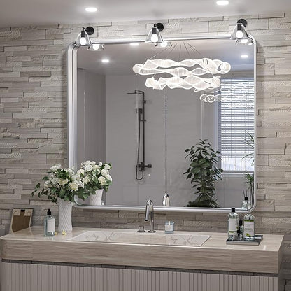 TokeShimi 36 x 36 Inch Wall Mirror Brushed Silver Bathroom Vanity Mirror with Metal Frame Aluminum Alloy Soft Rounded Corner for Modern Farmhouse Wall Decor 1”Deep (Horizontal/Vertical)